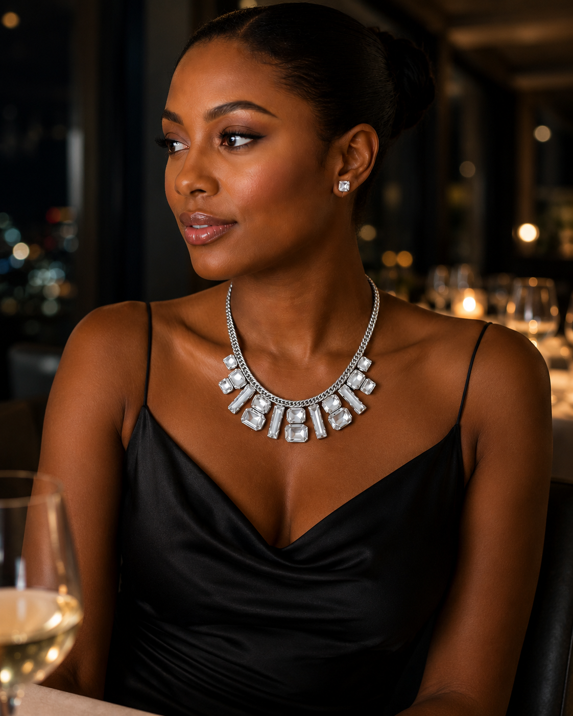 Crystal Statement Necklace - Silver Tone