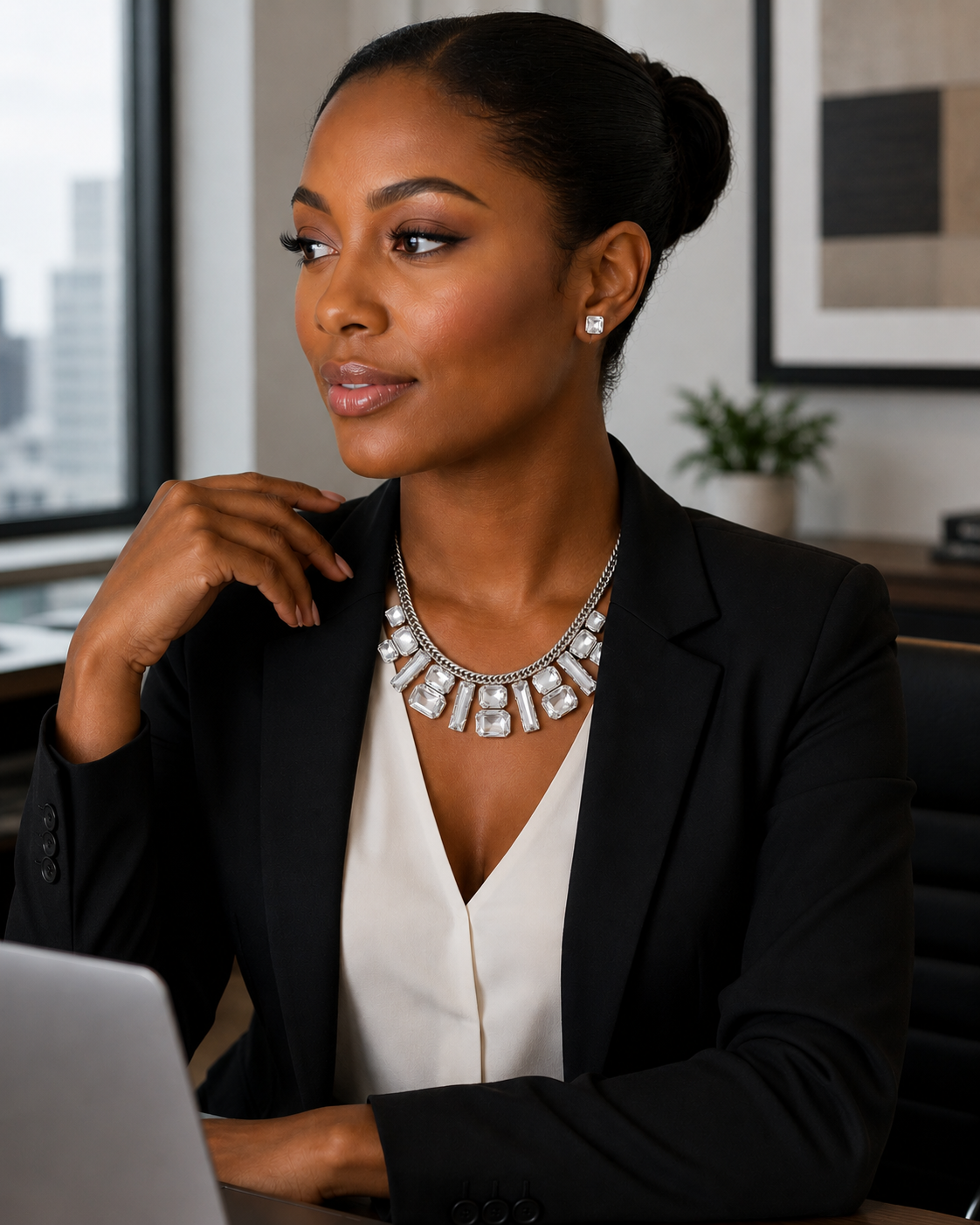 Crystal Statement Necklace - Silver Tone