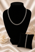 Silver Curb Chain Necklace & Bracelet Set - Stainless Steel
