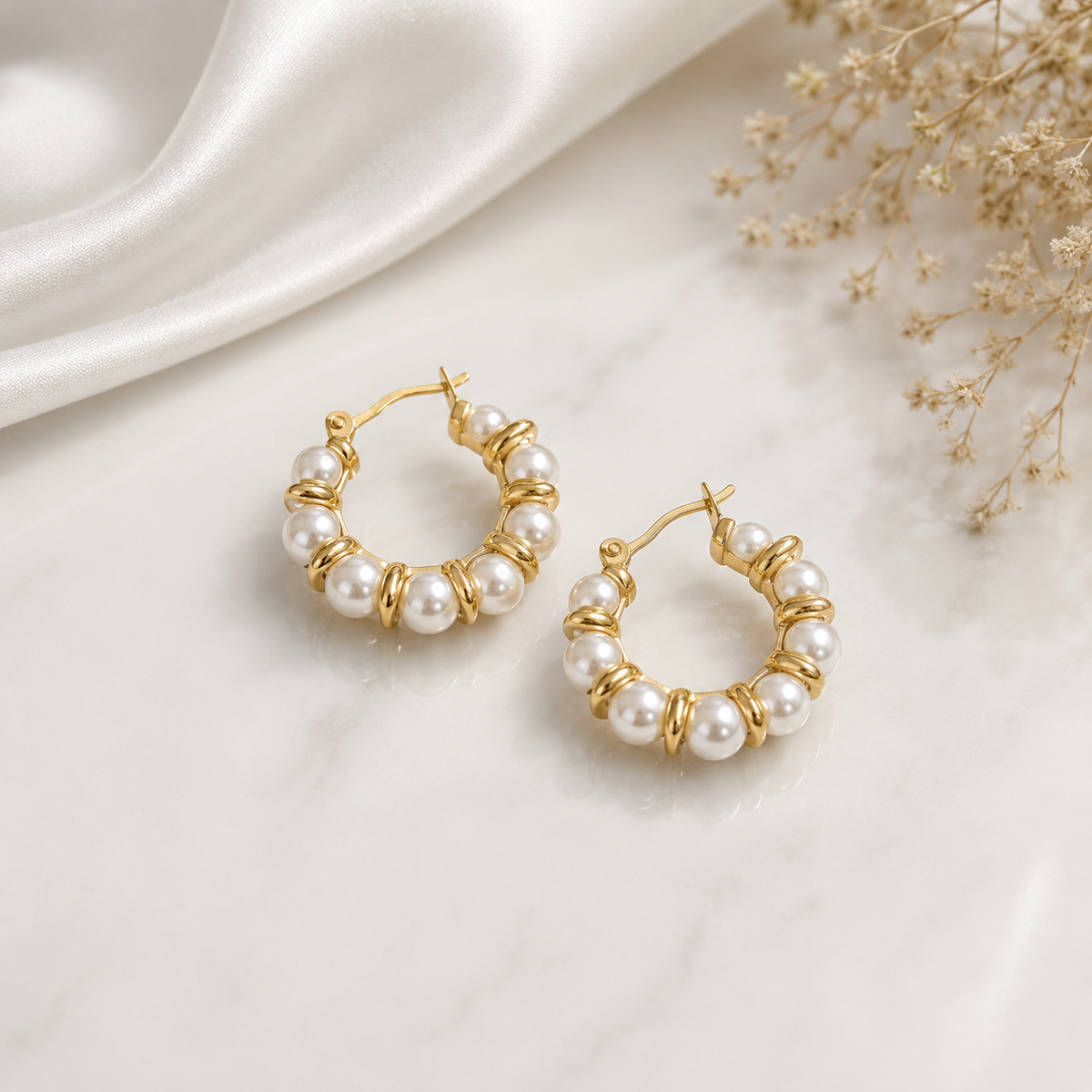 Gold Pearl Hoop Earrings