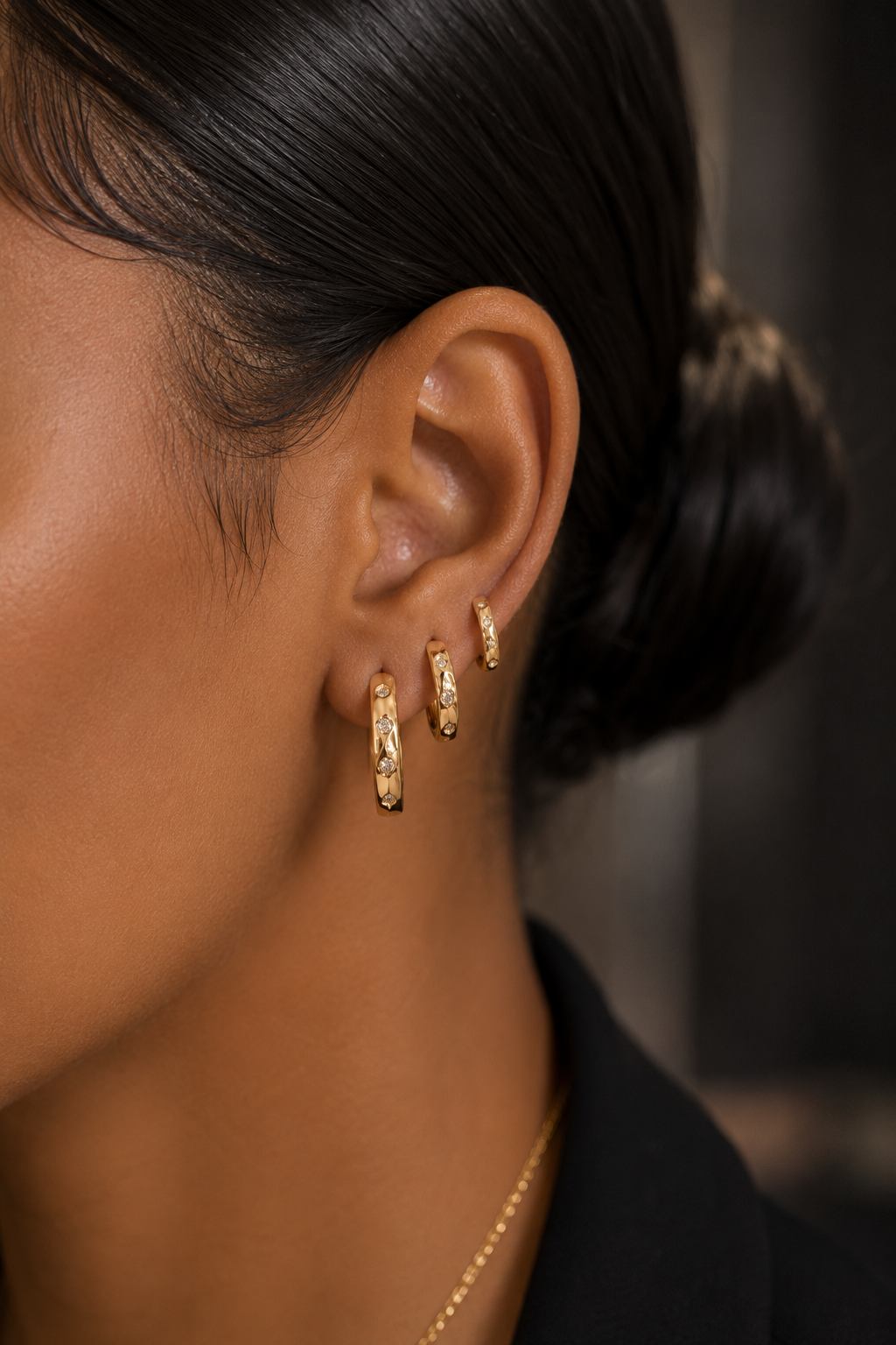 Gold CZ Huggie Hoop Earrings