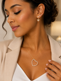 Open Heart Pendant Necklace & Earring Set - Gold Plated