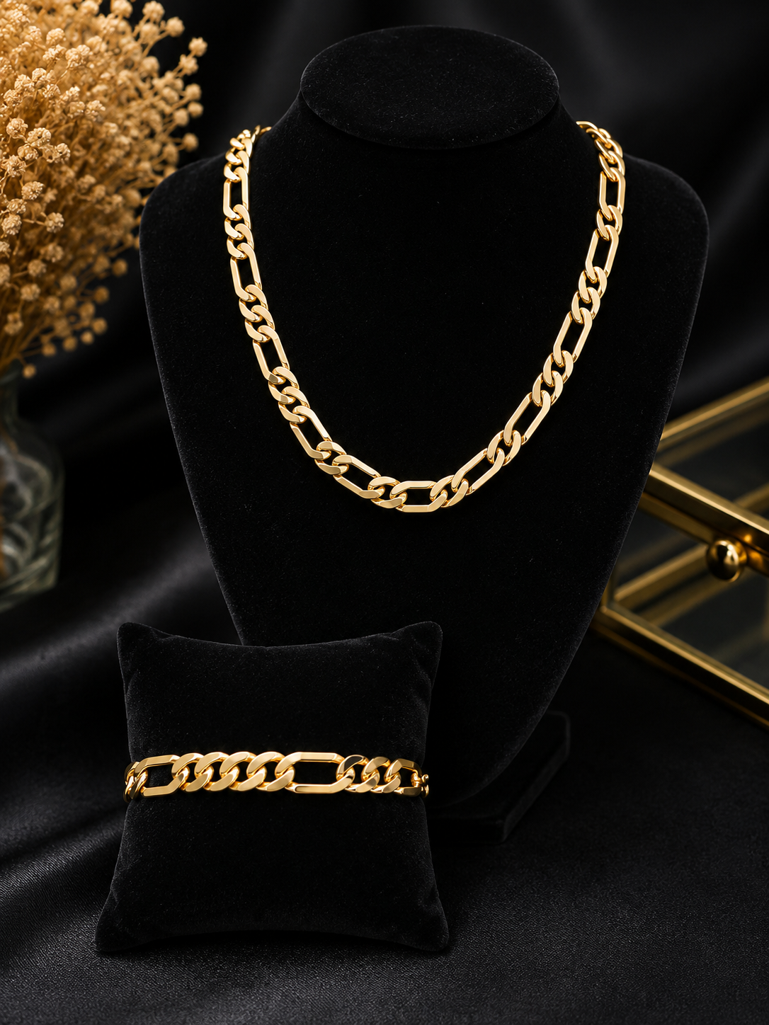 Gold Figaro Chain Necklace & Bracelet Set
