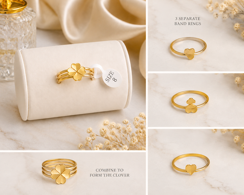 Clover Stack Ring Set – 3 Stainless Steel Heart Band Rings