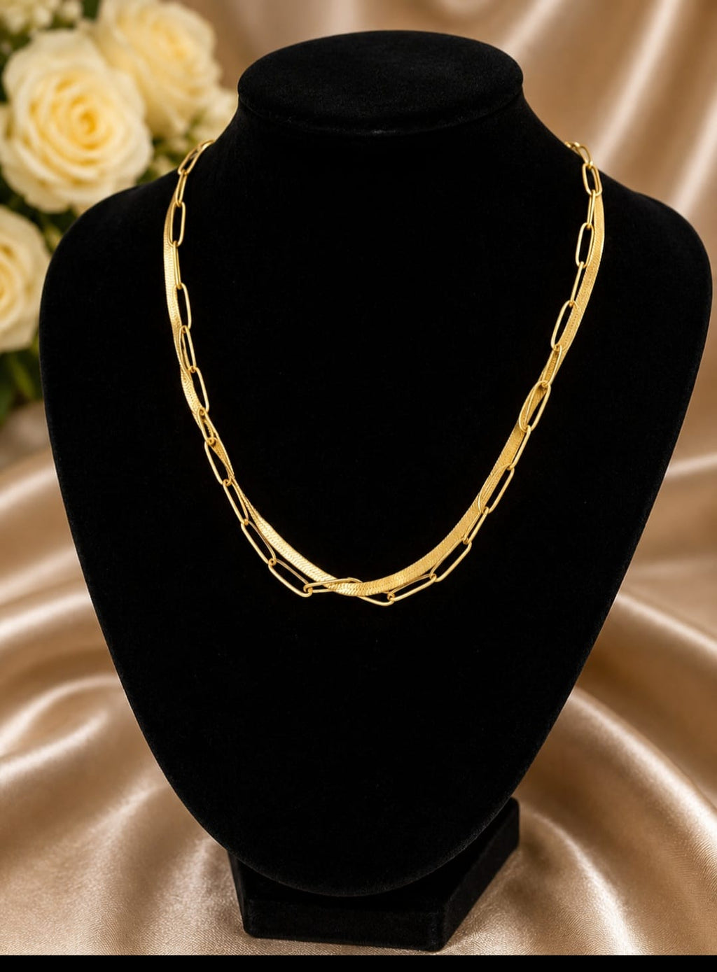 Gold Double Chain Necklace-Stainless Steel/ Leacs Jewelry