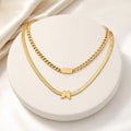 Gold Stainless Steel Butterfly Layered Necklace/ Leacs Jewelry