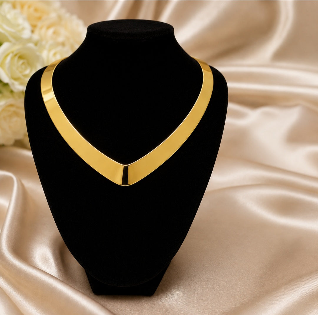 Gold Plated Stainless Steel V-Neck Choker Necklace