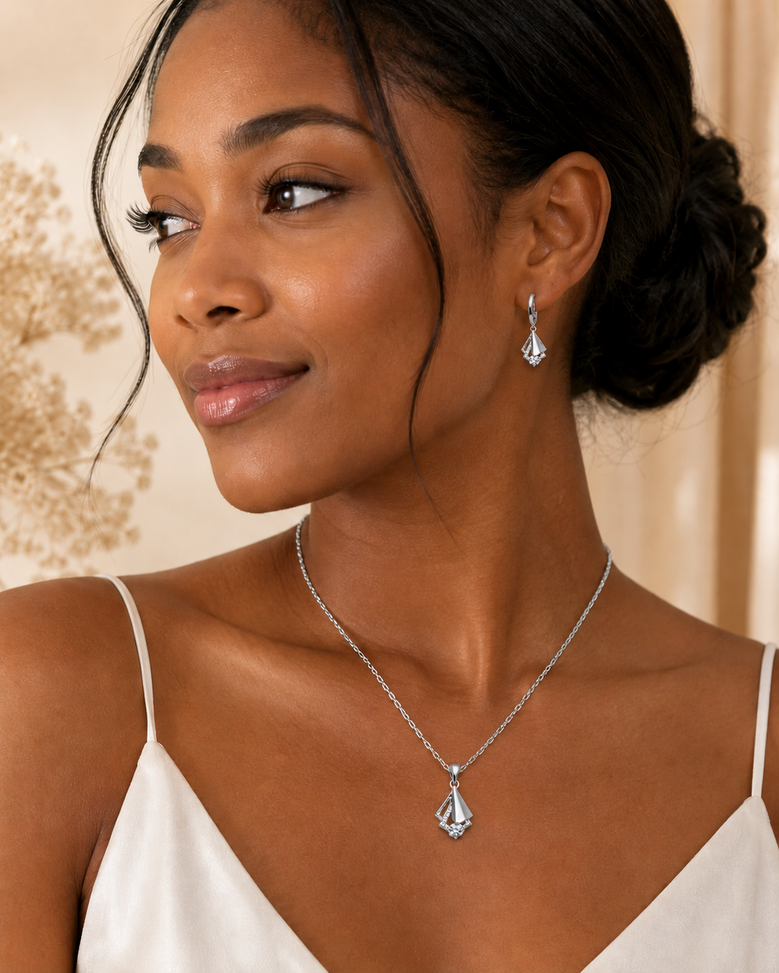 Silver Crystal Teardrop Jewelry Set