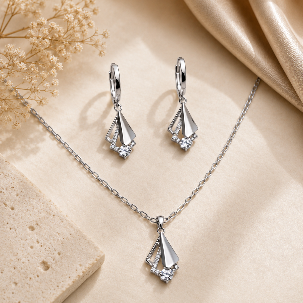 Silver Crystal Teardrop Jewelry Set